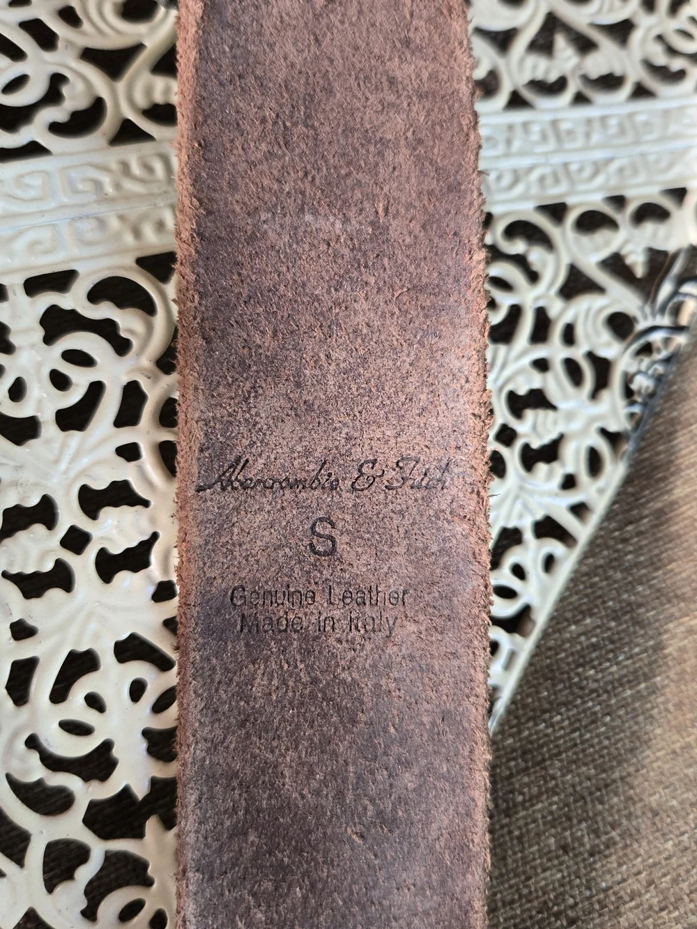 Abercrombie & Fitch Brown Leather Belt with Floral Metal Buckle